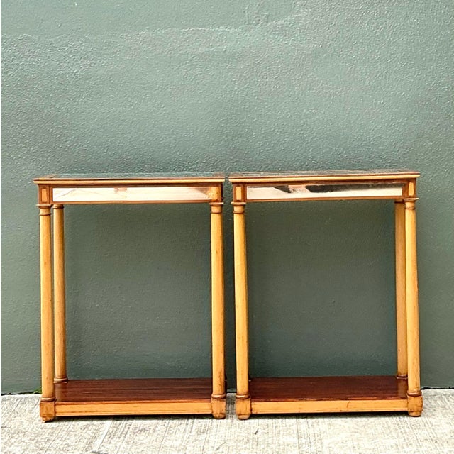 Hollywood Regency Vintage Inset Mirror Aide Tables - A Pair For Sale - Image 3 of 12