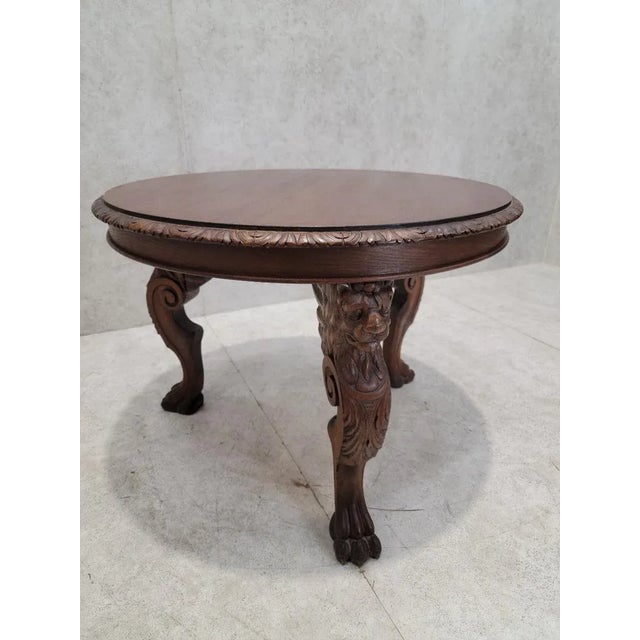 Early 20th Century Antique French Carved Figural Oak Entry Table For Sale - Image 9 of 9