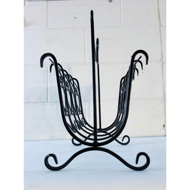 Mid-Century Modern Vintage Black Iron Magazine Rack For Sale - Image 3 of 8