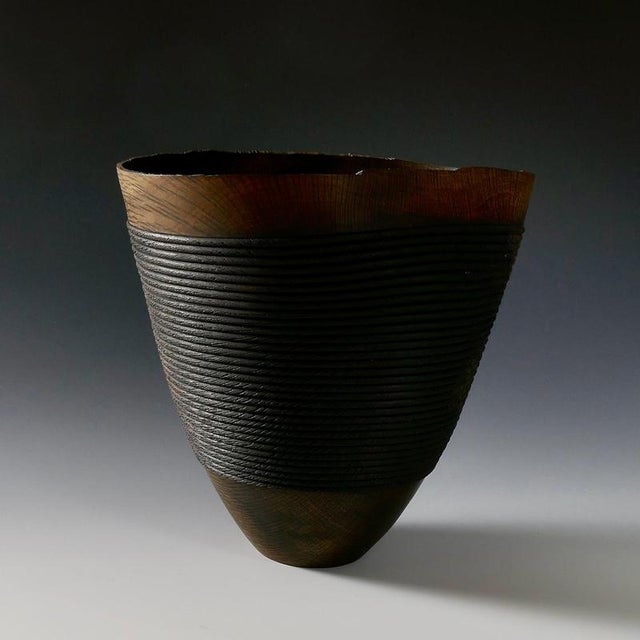 Wood Rope Bowl in Evergreen Oak and Oxides Wood by Yann Marot For Sale - Image 7 of 10