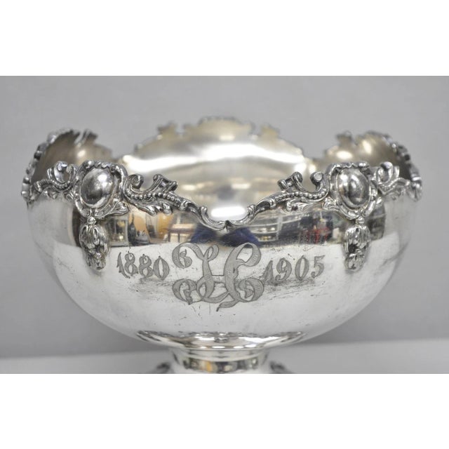 Antique Victorian Silver Plated "1880 H 1905" Monogram Pedestal Fruit Bowl For Sale - Image 4 of 16