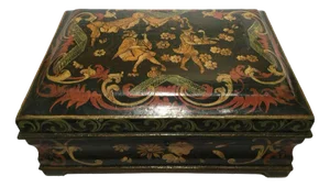 Venezian Lacquered Dark Blue Wooden Box with Golden Decoration, 1750