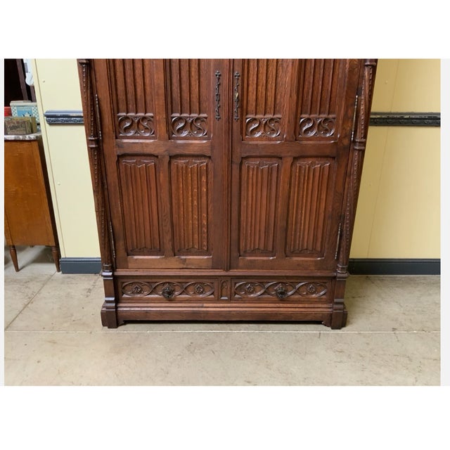 Antique Neo-Gothic Wardrobe with Linen Compartments, 1880 For Sale - Image 9 of 13