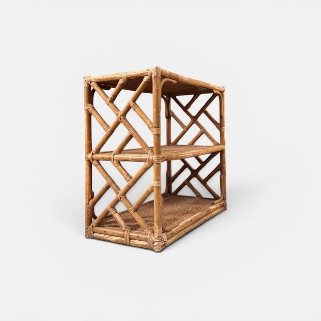 Beige French Riviera Bamboo and Rattan Shelf, Italy, 1960s For Sale - Image 8 of 15