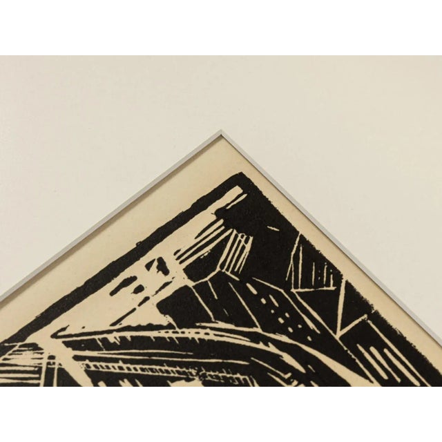 Manfred Beelke, Potsdamer Strasse Elevated Railroad, Black and White Linocut on Paper, Framed For Sale - Image 6 of 9