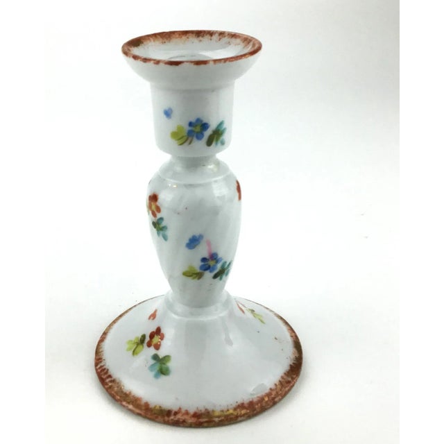1960s Vintage Porcelain Hand Painted Floral Candle Holders - a Pair For Sale - Image 5 of 11