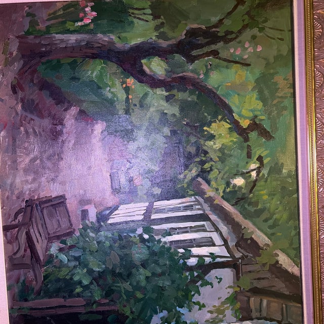 Mogens Voltelen Original Oil Painting “Cottage Garden” Mogens Vatore 1895-1977 For Sale - Image 4 of 5