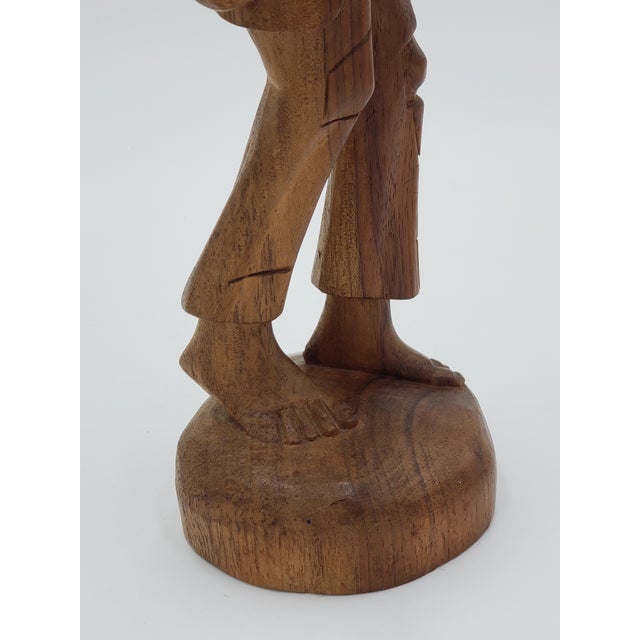 Mid-Century Hand-Carved Wooden Figurative Sculpture of a Wandering Traveler For Sale - Image 4 of 10