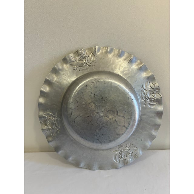 Silver Vintage Hand-Chased Hammered Aluminum Rose Bowl For Sale - Image 8 of 9