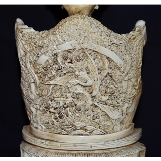1980s Vintage Chinese Empress Carved Cast Resin With Faux Ivory Finish Figurine Statue For Sale - Image 5 of 16