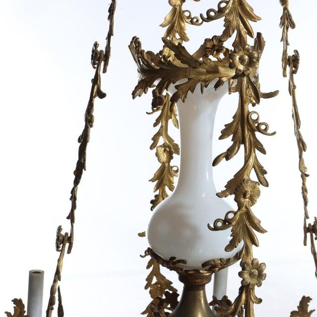 Antique French Louis XIV Gilt Bronze & Opaline Glass Candelabra Chandelier 19thC For Sale - Image 9 of 10
