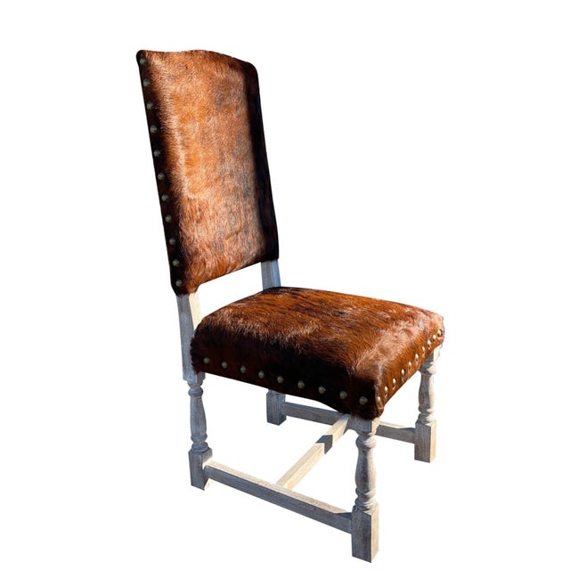 Set of 4 Southwestern Leather Hide Dining Chairs For Sale - Image 4 of 4