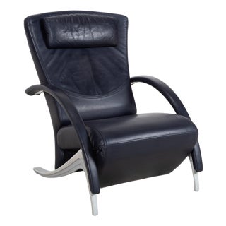 3100 Lounge Chair in Dark Blue Leather from Rolf Benz For Sale