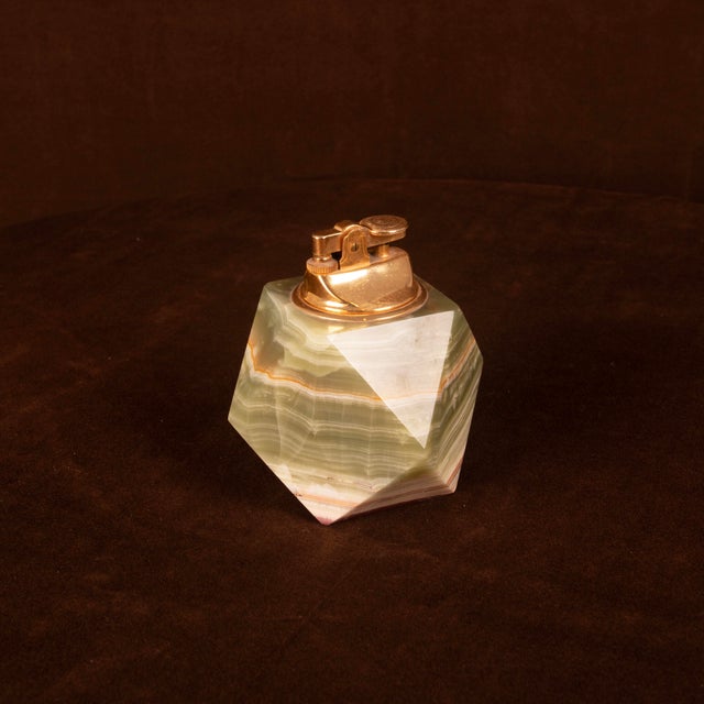 Italian Geometric Green Onyx and Brass Table Lighter, 1970 For Sale - Image 10 of 15