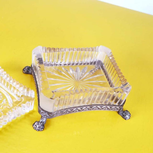 Antique Ashtray in Glass and Decorated Metal For Sale - Image 6 of 11