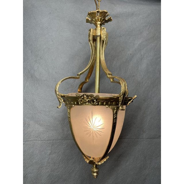 Brass Lantern with Frosted Star Etched Glass For Sale - Image 6 of 6