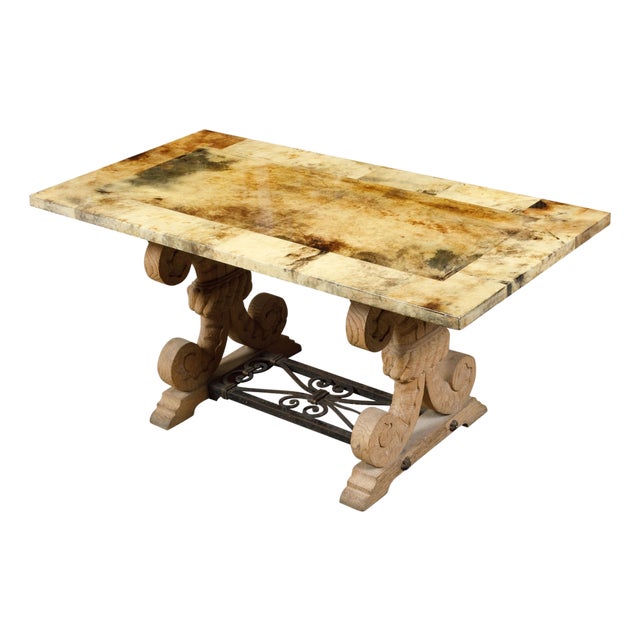 Italian Coffee Table Made of 19th Century Bleached Oak Base and Later Vellum Top For Sale