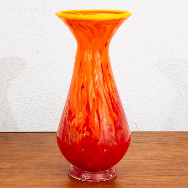 Orange Mid 20th Century Modern Kenneth Marin Handblown Art Glass Vase Orange Amber Tall Round For Sale - Image 8 of 12
