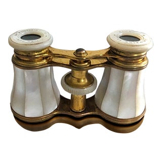 Antique Late 19th Century Lemaire Fi Paris Mother of Pearl Opera Glasses With Leather Case For Sale