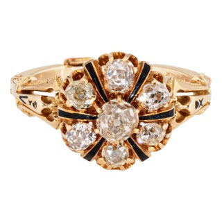 Late 19th Century Antique Victorian 1.50ct Diamond Cluster Ring 14k Yellow Gold Fine Jewelry, Size 9 For Sale