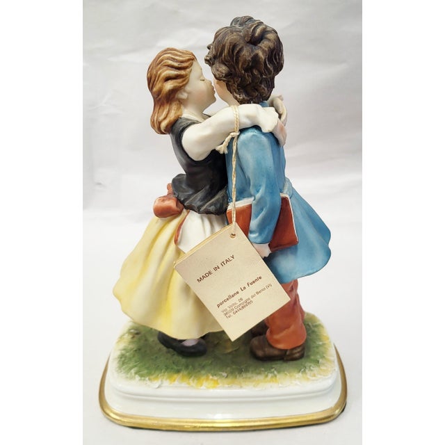 Ceramic Vintage Italian Ceramic Capodimonte Porcelain Figure Boy & Girl "First Kiss" For Sale - Image 7 of 13