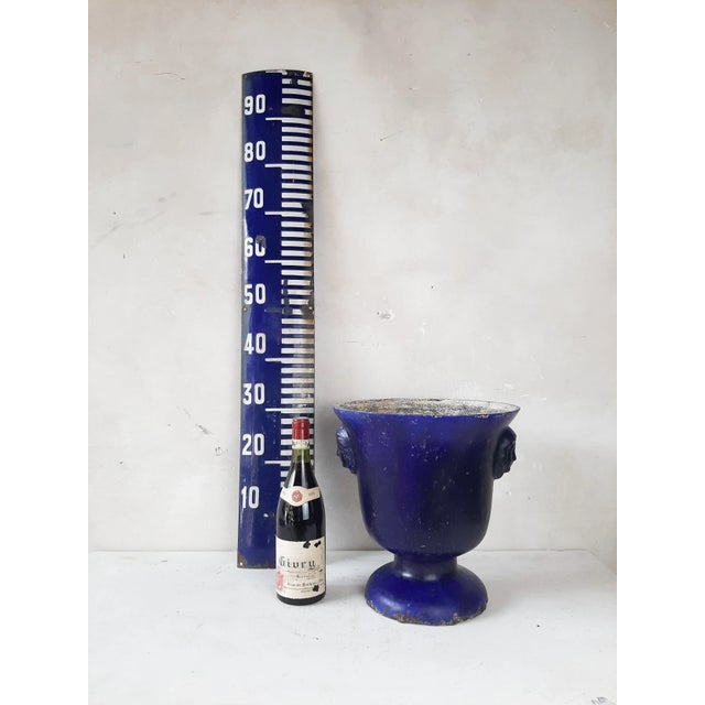 Blue Antique Blue Enamelled Cast Iron Vase For Sale - Image 8 of 9