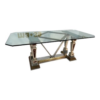 Mid-Century Modern Sculpted Metal and Marble Dining Table With Glass Top 1970 For Sale