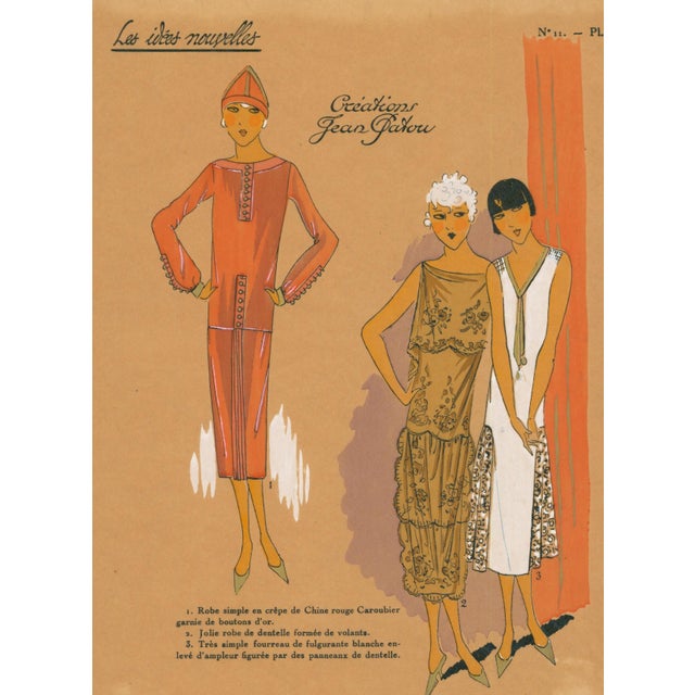 Original 1928 French pochoir color plate from Les Idées Nouvelles de la Mode et des Arts, under the artistic direction of...