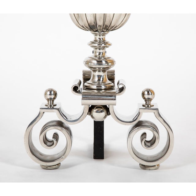 Pair Dutch Baroque Style Polished Steel Andirons For Sale - Image 4 of 8