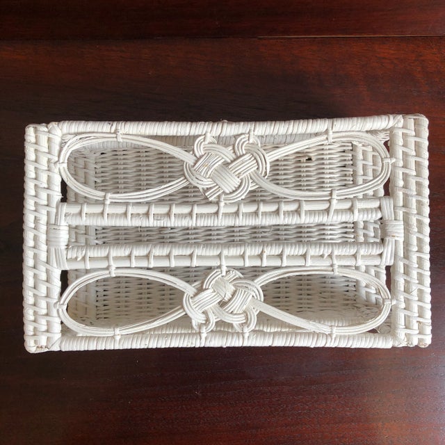 White Vintage White Wicker Tissue Box Holder For Sale - Image 8 of 13