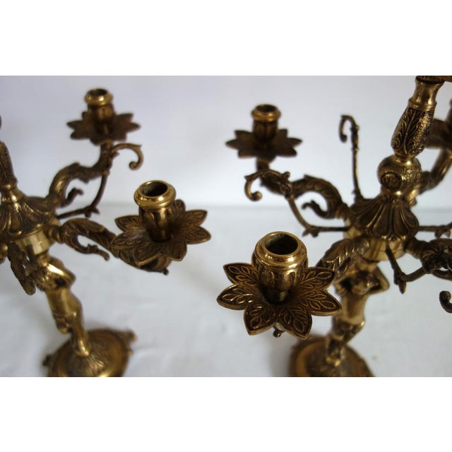 Cherub Candlesticks in Gilded Bronze, Early 20th Century, Set of 2 For Sale - Image 9 of 14
