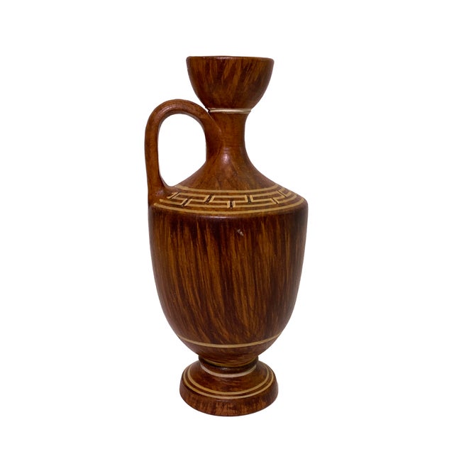 Greek Wood Lekythos by Contemporary 20th- Century Greek Ceramist Amphora V. Pertacopoulos. The artist is known for his...