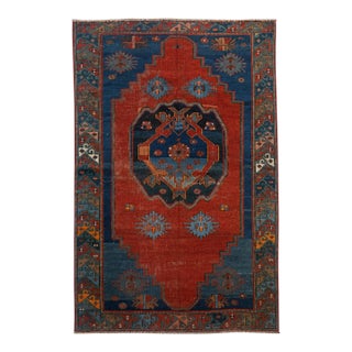 Antique Kazak Rug | Bold Red Field With Blue Medallion | 4x6 For Sale