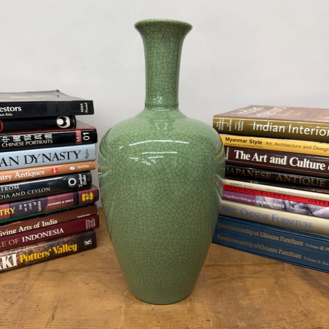 Early 20th Century Green Crackle Ceramic Vase with Flared Opening For Sale - Image 5 of 9