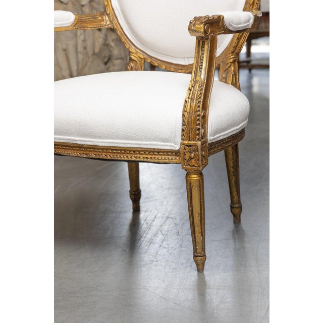 Early 20th Century 0ne of a Pair of Identical Louis XVI Style Gilt Wood Armchairs For Sale - Image 4 of 7