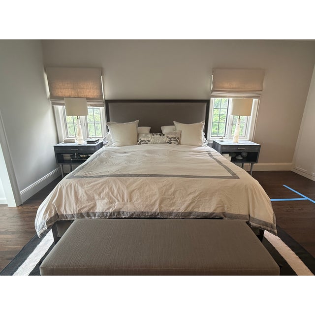 Wood French Contemporary Fabric Panel Bed For Sale - Image 7 of 18
