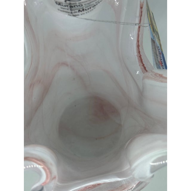 Tammaro Home Murano Style Pink & White Swirl Art Glass Handkerchief Vase For Sale - Image 9 of 11