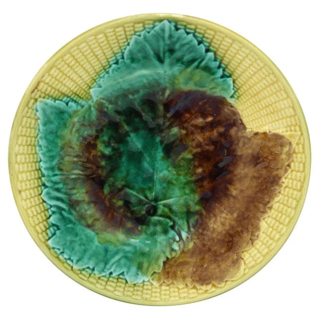 Antique English Majolica Leaf Cake Plate For Sale - Image 4 of 5