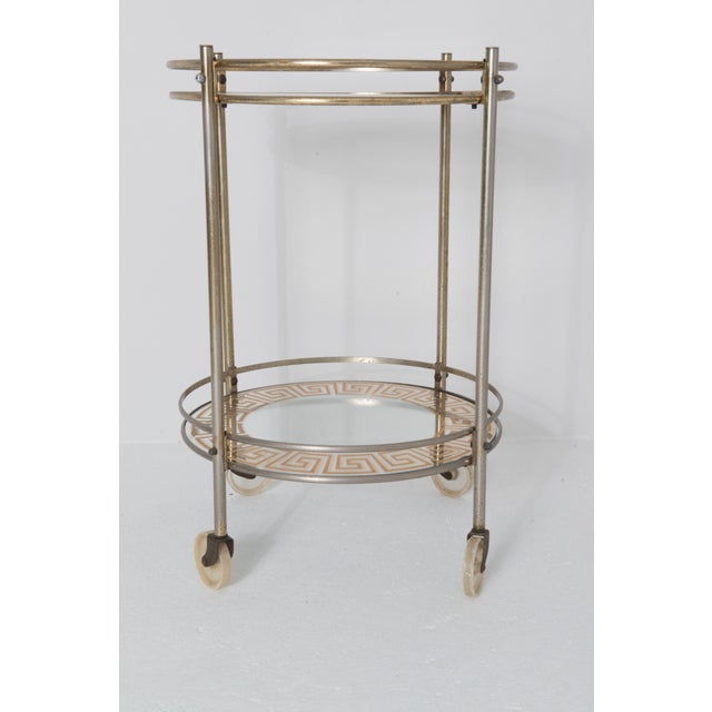 Mid Century Circular Greek Key Bar Cart For Sale - Image 4 of 10