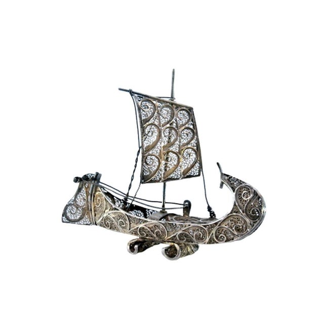 Silver Silver Filigree Moliceiro with Mast and Sail For Sale - Image 8 of 8