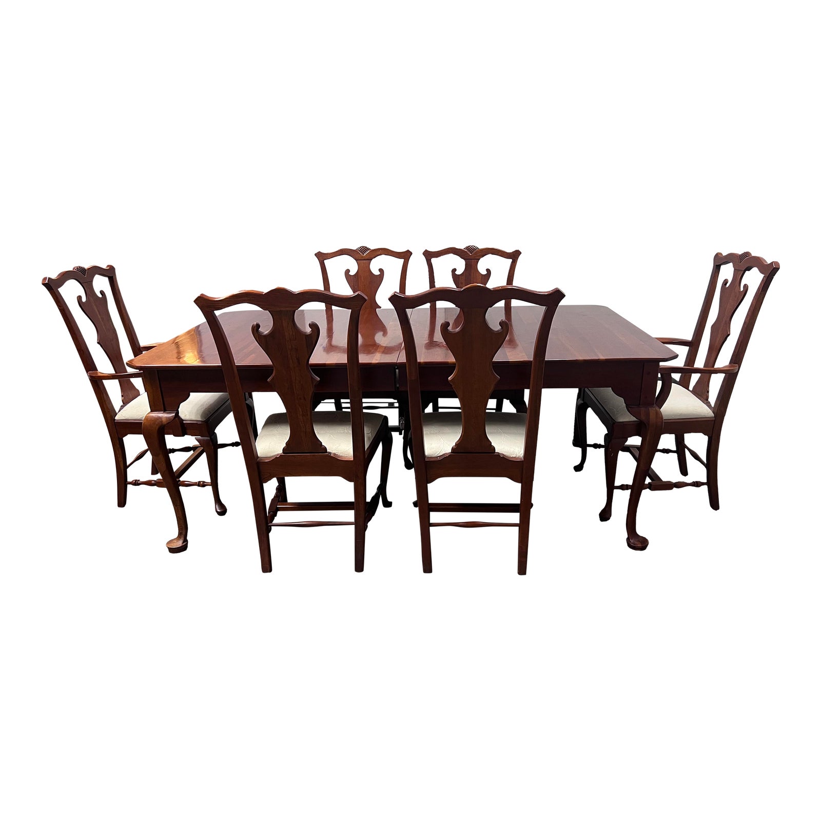 Vintage Lexington Furniture Queen Anne Style Cherry Wood Table + Six Chairs Set Chairish