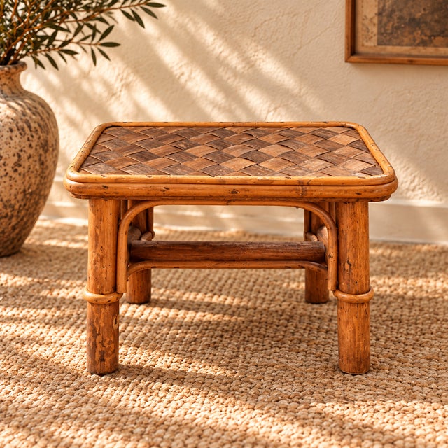 Vintage Brown Bamboo Stools, France, 1960s, Set of 2 For Sale - Image 3 of 8