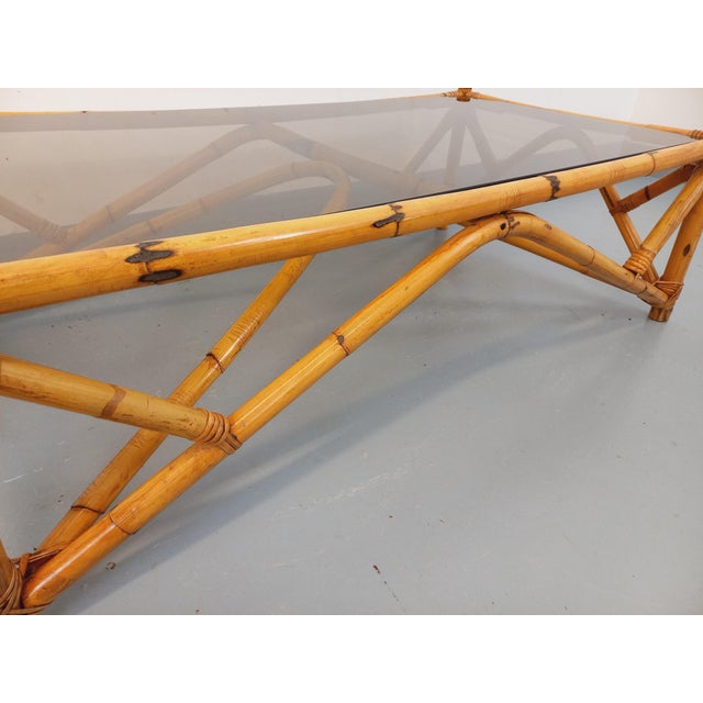 Vintage Rectangular Coffee Table in Rattan and Smoked Glass, 1970s For Sale - Image 10 of 16