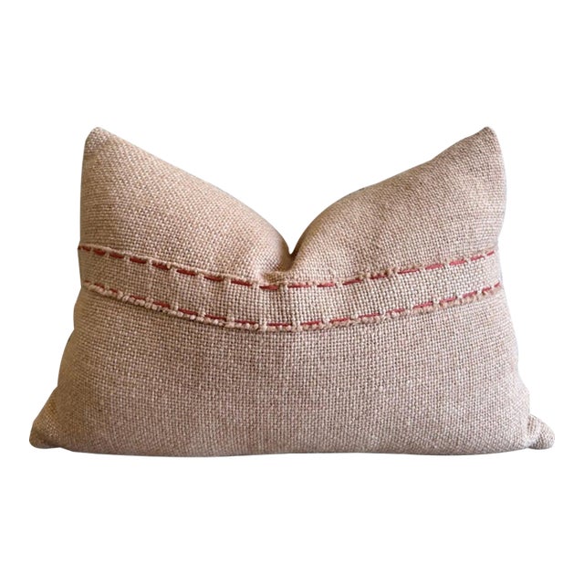 Hand Stitched Wool Patchwork Pillow in Blush Wool With Insert For Sale