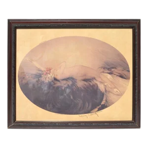 Art Deco Signed Louis Icart Paris Framed Lithograph Etching Resting Nude Woman 1928