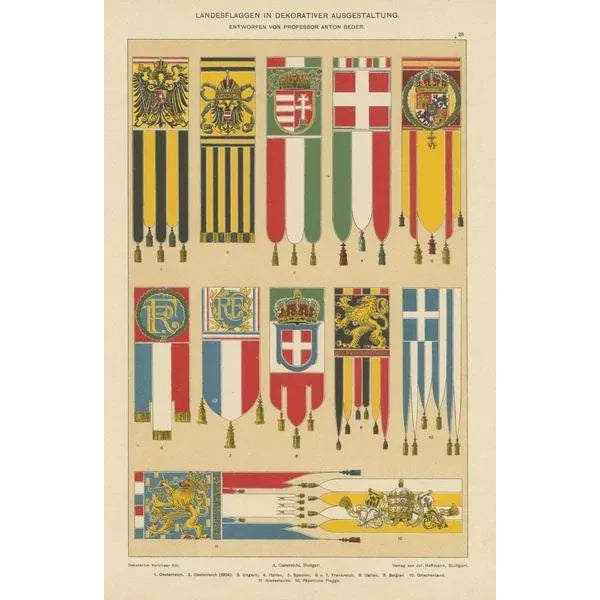 Hoffman, Flags of Austria, Hungary, Italy and other Countries, 1905, Chromolithograph For Sale - Image 3 of 6