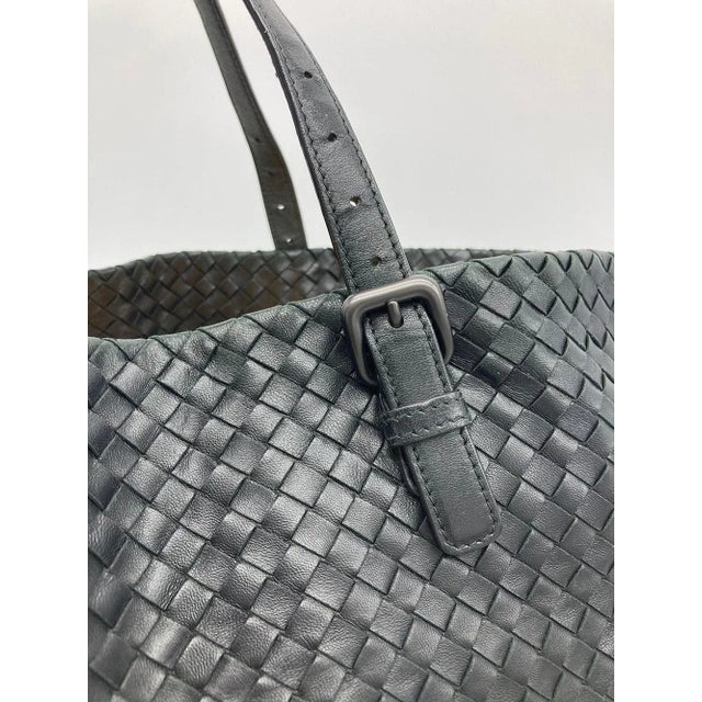 Bottega Veneta Black Woven Leather Handbag Tote | Chairish