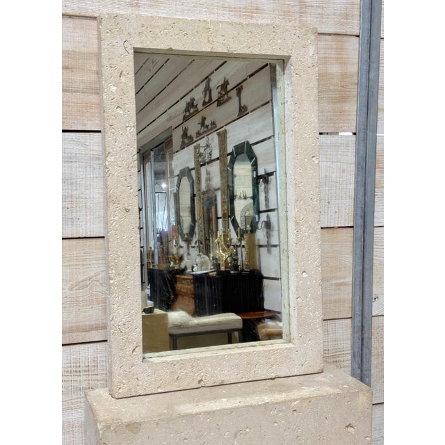 Mid Century Minimalist Natural Coral Coquina Stone Mirror and Console - 2 Piece Set For Sale - Image 6 of 6