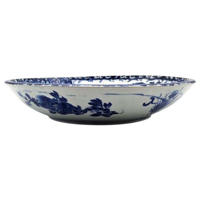 Large Hand-Painted Blue and White Porcelain Charger Bowl, Chinese Export Style, 16" For Sale In San Francisco - Image 6 of 11