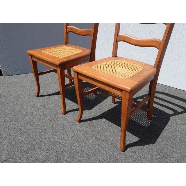 Wood Pair Vintage French Country Oak Cane Side Chairs For Sale - Image 7 of 12
